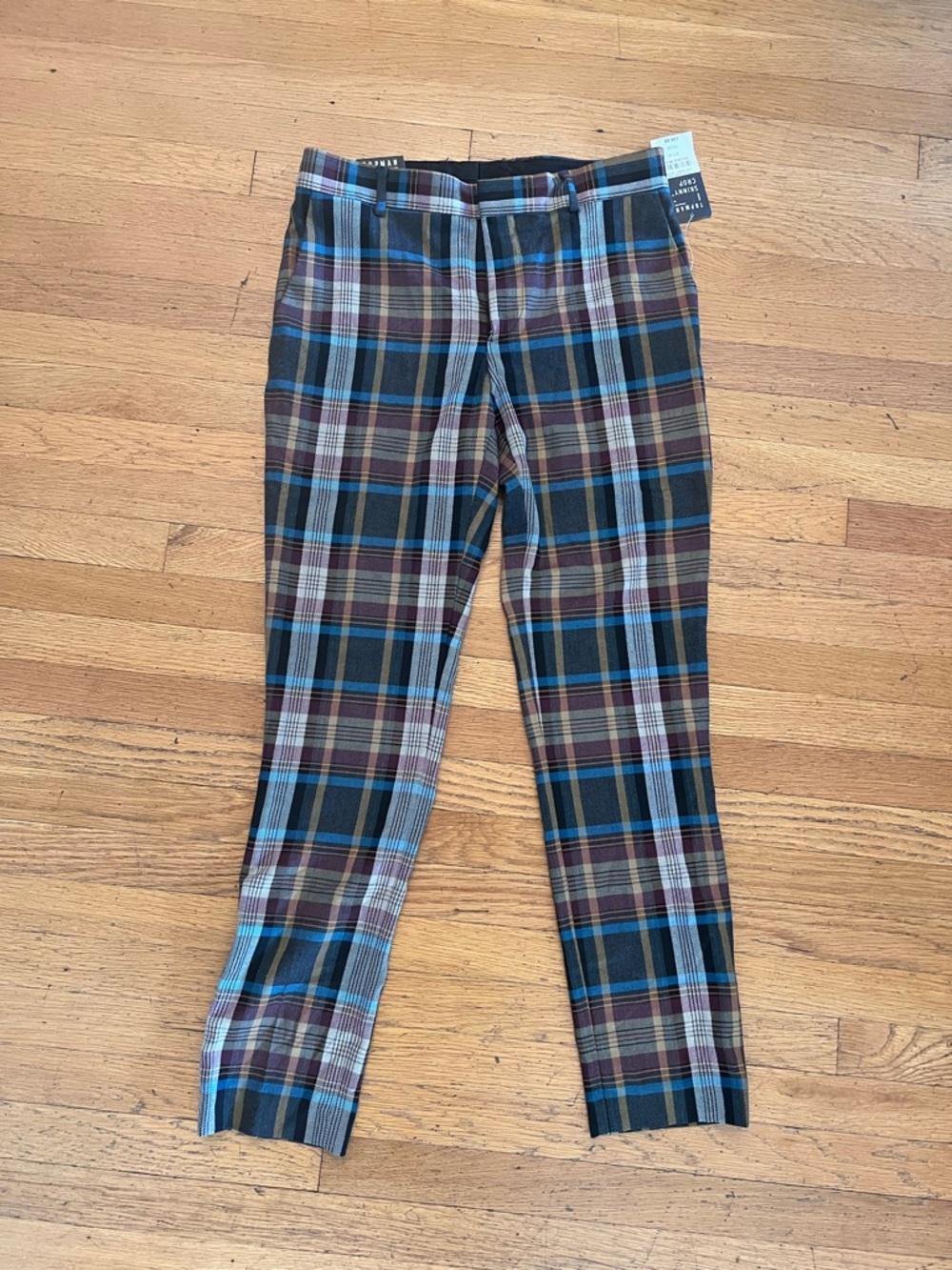 Topman Plaid Chinos in Blue and Brown